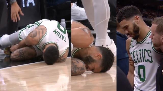 华体会HTH-塔图姆遭小萨垫脚 幸无大碍！离场未穿着保护靴